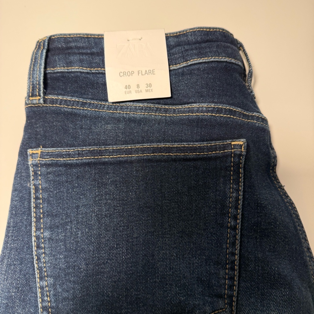 Zara Dark Blue Denim Crop Flare Jeans